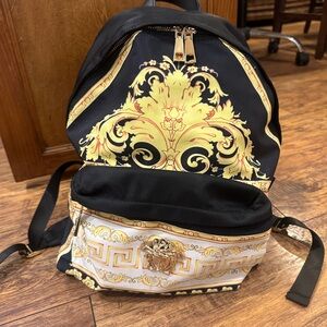 Versace Black and Gold Baroque Backpack